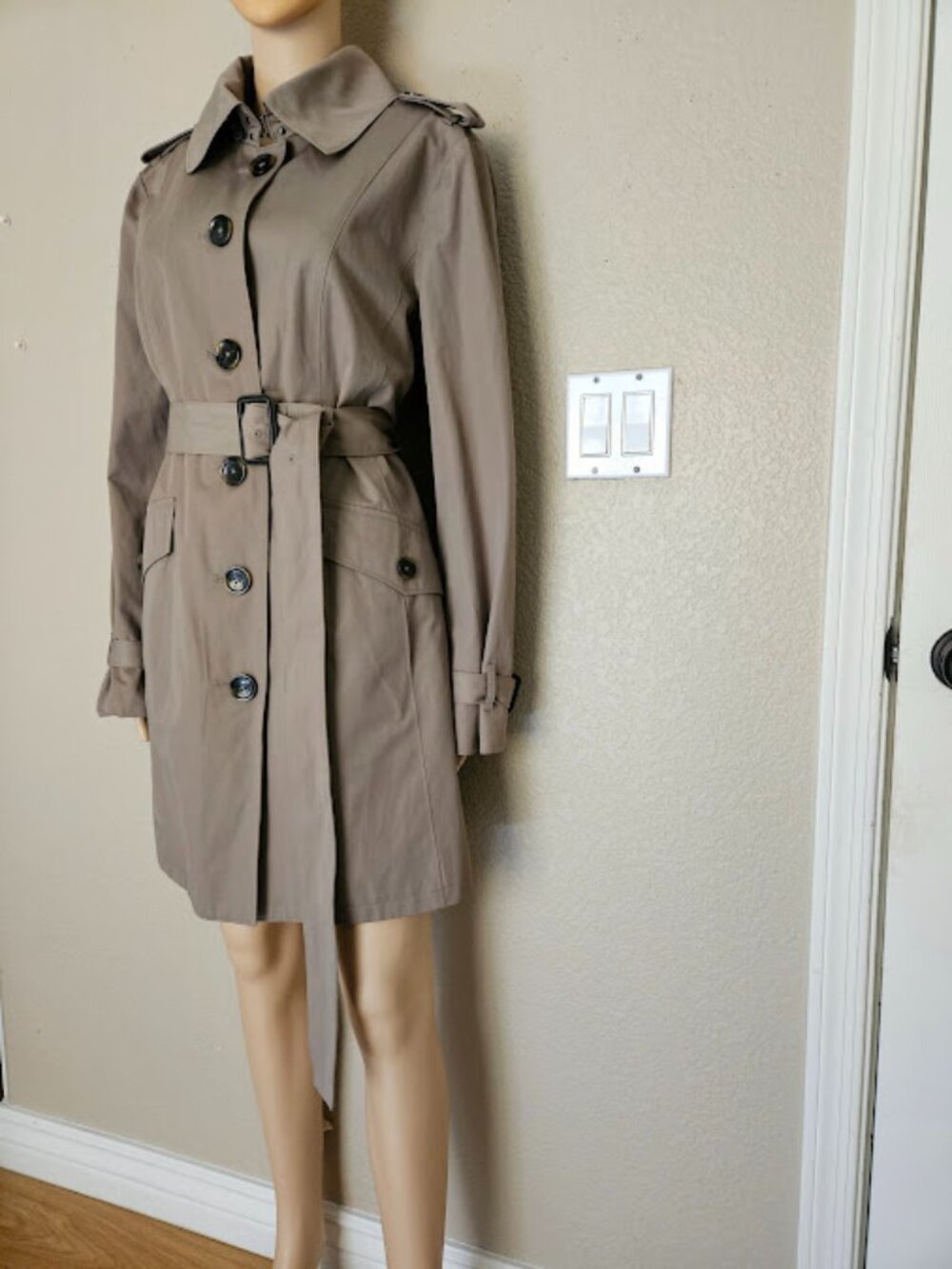 Michael Kors Beige Trench Coat Women’s Cotton Blend Classic Long Jacket Size L